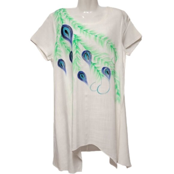 Casual Cotton Tunic Top Short Sleeve Asymmetrical Cotton -Size M/L,  L/XL - Picture 1 of 9